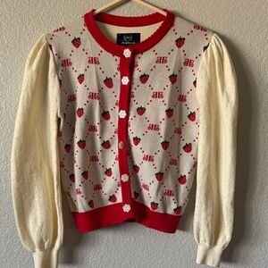 Chic Red and Cream Strawberry Cardigan